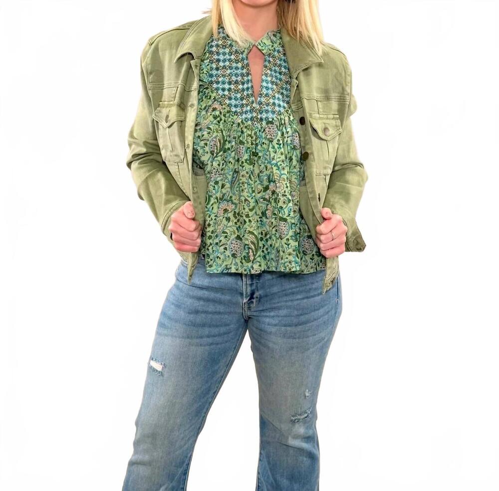 NEW MAHILA cap sleeve botanical breezy blouse in green